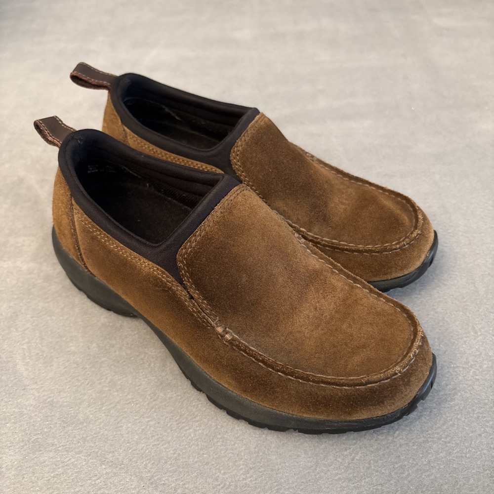 Lands End Shoes Women's 8 B Brown Suede Leather Loafers Slip On Moc Toe